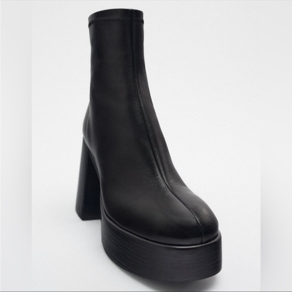 Zara Black Leather Platform Boots NWT - Picture 5 of 11